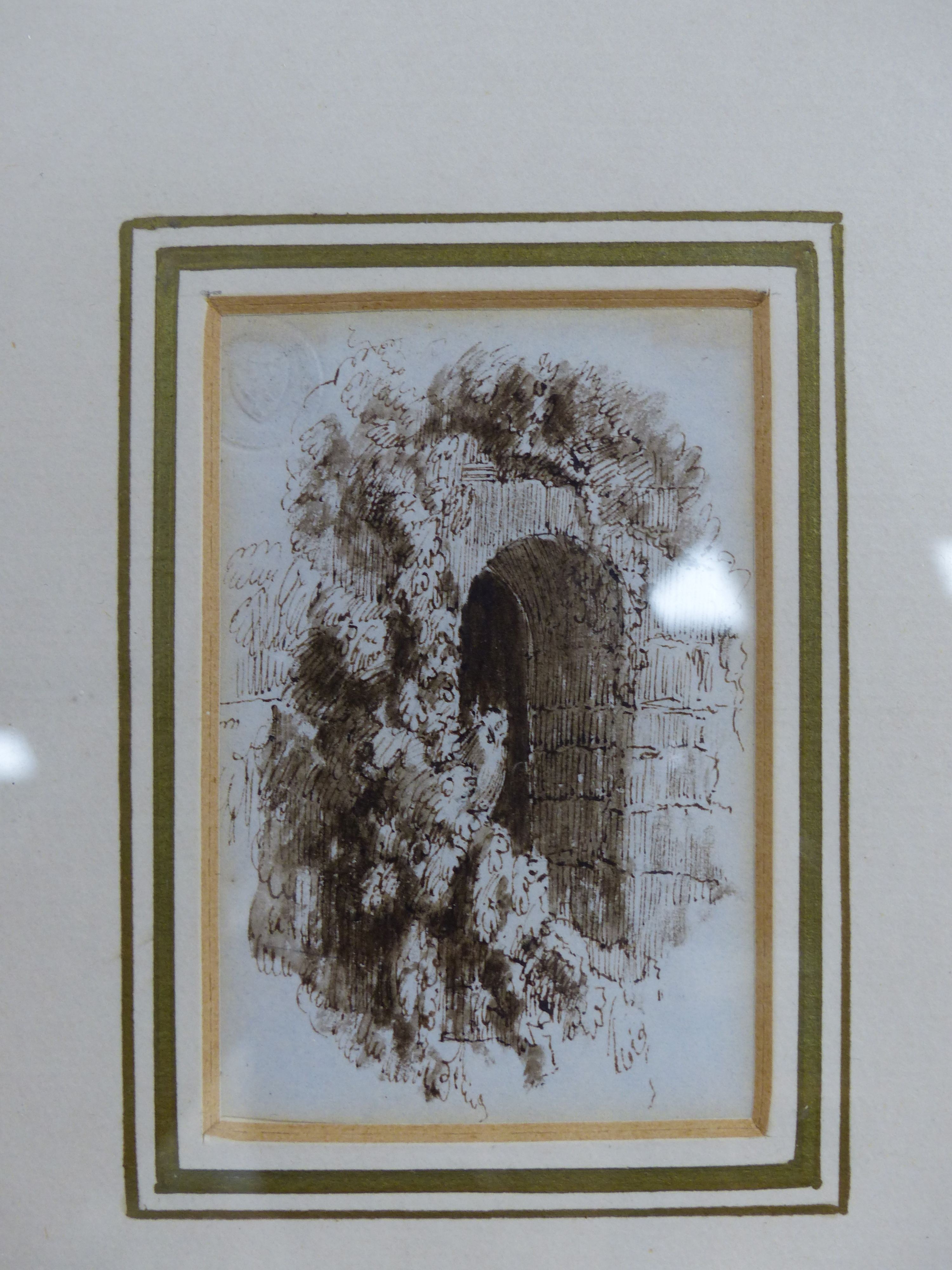 Sarah Gunner, pen and ink, Sketch of a seated bullock, 24 x 22cm, with a pencil and wash sketch of a bullock and two 19th century pen and ink landscapes